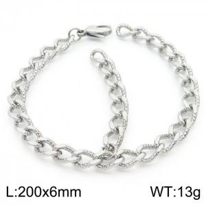 European and American Fashion 200 × 6mm embossed Cuban chain hanging tassel lobster clasp charm silver bracelet - KB179739-Z