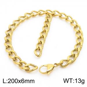 European and American Fashion 200 × 6mm embossed Cuban chain hanging tassel lobster clasp charm gold bracelet - KB179740-Z