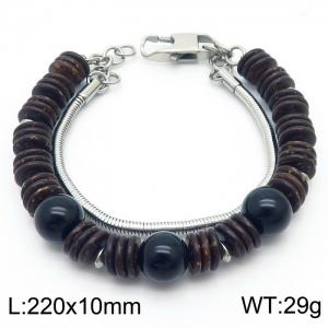 210x10mm  Double Chain Snake chain black color Beads Bracelet for Men's Stainless Steel Jewelry - KB179766-FA
