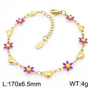 170x6.5mm Women's Charm Chain Purple Color Flower Gold Color Love Bracelet Stainless Steel Jewelry Jewelry - KB179767-KJ
