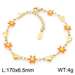 170x6.5mm Women's Charm Chain Orange Color Flower Gold Color Love Bracelet Stainless Steel Jewelry Jewelry - KB179768-KJ