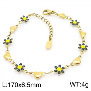 170x6.5mmWomen's Charm Chain Black Color Flower Gold Color Love Bracelet Stainless Steel Jewelry Jewelry - KB179770-KJ