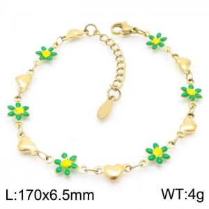 170x6.5mm Women's Charm Chain Green Color Flower Gold Color Love Bracelet Stainless Steel Jewelry Jewelry - KB179771-KJ