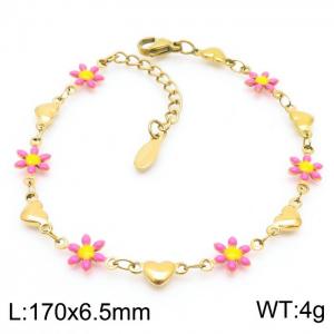 170x6.5mm Women's Charm Chain Pink Color Flower Gold Color Love Bracelet Stainless Steel Jewelry Jewelry - KB179772-KJ