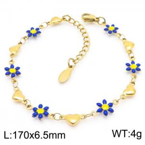 170x6.5mm Women's Charm Chain Blue Color Flower Gold Color Love Bracelet Stainless Steel Jewelry Jewelry - KB179773-KJ