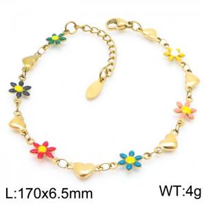 170x6.5mm Women's Charm Chain Various Colors Flower Gold Color Love Bracelet Stainless Steel Jewelry Jewelry - KB179774-KJ