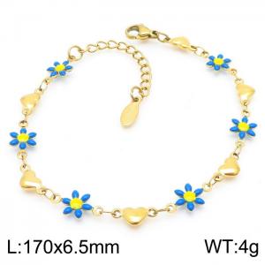 170x6.5mm Women's Charm Chain Light Blue Flower Gold Love Bracelet Stainless Steel Jewelry Jewelry - KB179775-KJ