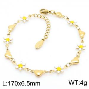 170x6.5mm Women's Charm Chain White Color Flower Gold Color Love Bracelet Stainless Steel Jewelry Jewelry - KB179776-KJ
