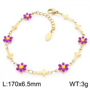 170x6.5mm Women's Charm Chain Purple Flower Gold Cross Bracelet Stainless Steel Jewelry Jewelry - KB179777-KJ