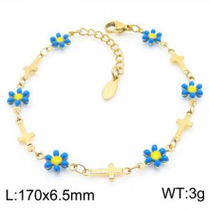 170x6.5mm Women's Charm Chain Light Blue Flower Gold Cross Bracelet Stainless Steel Jewelry Jewelry - KB179778-KJ