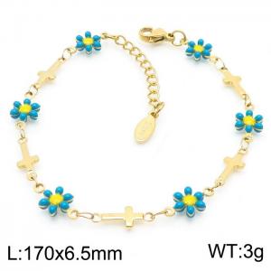 170x6.5mm Women's Charm Chain Green Color Flower Gold Color Cross Bracelet Stainless Steel Jewelry Jewelry - KB179779-KJ