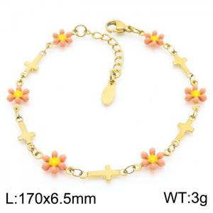 170x6.5mm Women's Charm Chain Orange Flower Gold Cross Bracelet Stainless Steel Jewelry Jewelry - KB179780-KJ