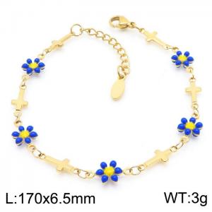 170x6.5mm Women's Charm Chain Blue Flower Gold Cross Bracelet Stainless Steel Jewelry Jewelry - KB179781-KJ