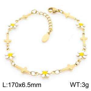 170x6.5mm Women's Charm Chain White Color Flower Gold Color Cross Bracelet Stainless Steel Jewelry Jewelry - KB179782-KJ