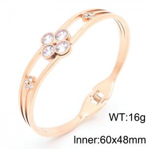 Japanese and Korean style vacuum plated rose gold stainless steel diamond bracelet - KB179784-SP