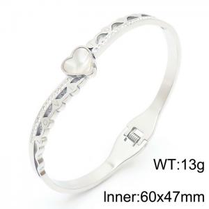 Hollow Diamond Heart Steel Open Stainless Steel Bracelet - KB179788-SP