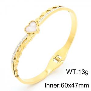 Hollow Diamond Heart Gold Opening Stainless Steel Bracelet - KB179789-SP