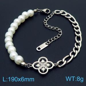 Cold wind pearl splicing steel color chain stainless steel bracelet - KB179795-SP