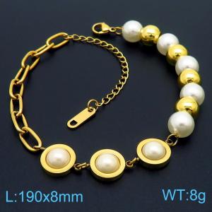 Inlaid pearl chain splicing pearl gold stainless steel bracelet - KB179798-SP