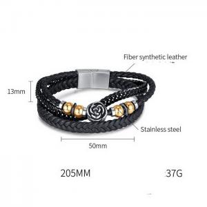 Vintage floral leather woven multi-layer titanium steel bracelet - KB179825-WGTY