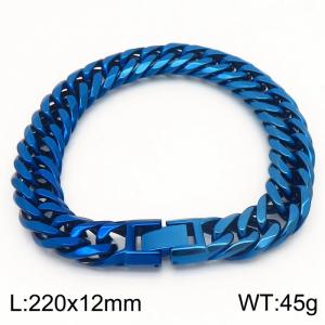 220x12mm Vintage Men's Charm Cuban Chain Fashion Stainless Steel Bracelet Blue Color - KB179832-KFC