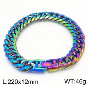 220x12mm Vintage Men's Charm Cuban Chain Fashion Stainless Steel Bracelet Rainbow Colors - KB179833-KFC