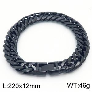 220x12mm Vintage Men's Charm Cuban Chain Fashion Stainless Steel Bracelet Black Colour - KB179835-KFC