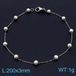 200×3 mm Silver Stainless Steel and Beaded Links Handmade  Bracelet - KB179841-Z