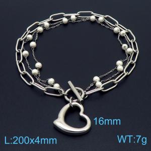 Silver Stainless Steel and Beaded Links Handmade  Bracelet with Love Charm - KB179844-Z