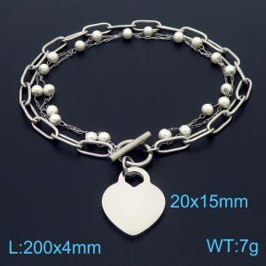 Silver Stainless Steel and Beaded Links Handmade  Bracelet with Love Charm - KB179845-Z