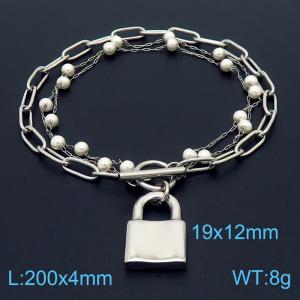 Silver Stainless Steel and Beaded Links Handmade  Charm Bracelet - KB179846-Z