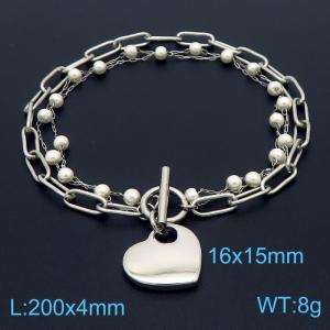 Silver Stainless Steel and Beaded Links Handmade  Bracelet with Love Charm - KB179847-Z
