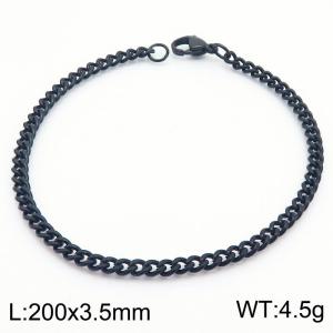 200mm Cuban Chain Bracelet Homme 18K Black Plated Stainless Steel Cuff Bracelets - KB179854-Z