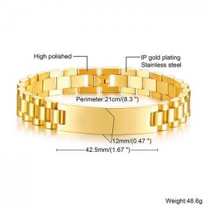 Curved plaque engraved watch strap 12mm gold titanium steel men's bracelet - KB179903-WGSF