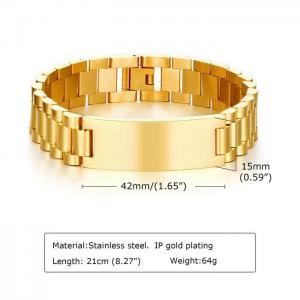 Titanium steel men's curved 15mm brand gold bracelet with engraved character strap - KB179906-WGSF