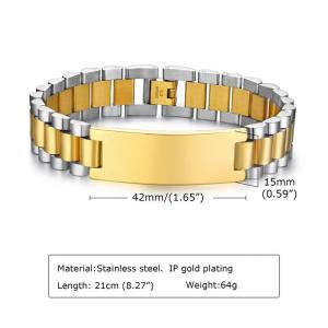 Titanium steel men's curved 15mm brand gold bracelet with engraved character strap - KB179907-WGSF