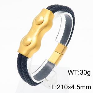 Stainless steel gold-plated double clip wire clip accessory with double layer leather bracelet - KB179911-JR