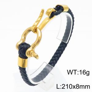 Single-layer genuine leather woven bracelet creative stainless steel horseshoe buckle barb gold-plated bracelet - KB179912-JR