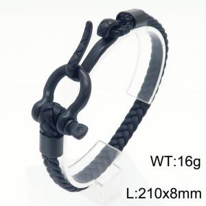 Single layer genuine leather woven bracelet creative stainless steel horseshoe buckle barb electroplating black bracelet - KB179913-JR