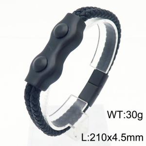 Stainless steel black plated double clip wire clip accessory with double layer leather bracelet - KB179914-JR