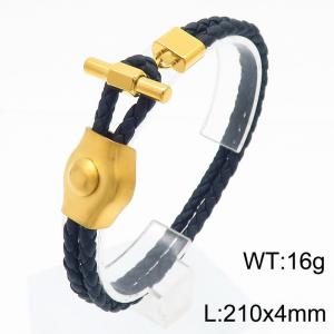 Double layer leather rope woven stainless steel gold-plated creative OT buckle leather bracelet - KB179916-JR