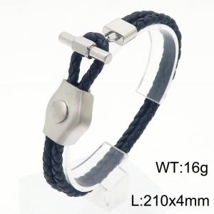 Double layer leather rope woven stainless steel OT plated buckle leather bracelet - KB179917-JR