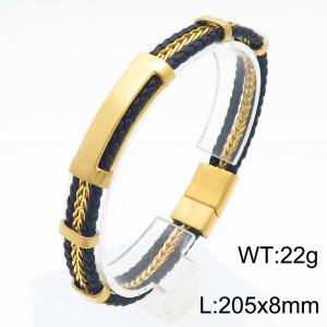 Stainless steel gilded personalized men's leather bracelet punk woven multi-layer leather rope bracelet - KB179918-JR