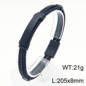 Stainless steel plated black personalized men's leather bracelet punk woven multi-layer leather rope bracelet - KB179920-JR