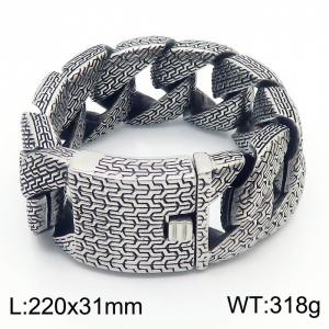 220x31mm Vintage style polished stainless steel Special Pattern Cuban chain  men's bracelet Color Silver - KB179930-KJX