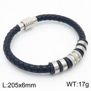 Stainless Steel Cowhide Bracelet Silver Color - KB179960-YA