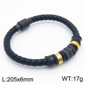 Stainless Steel Cowhide Bracelet Black And Gold Color - KB179961-YA