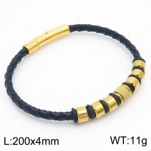 Stainless Steel Cowhide Bracelet Gold Color - KB179964-YA