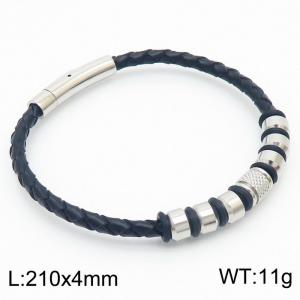 Stainless Steel Cowhide Bracelet Silver Color - KB179965-YA