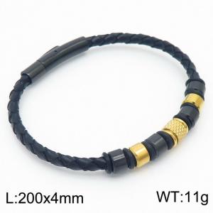 Stainless Steel Cowhide Bracelet Black And Gold Color - KB179966-YA